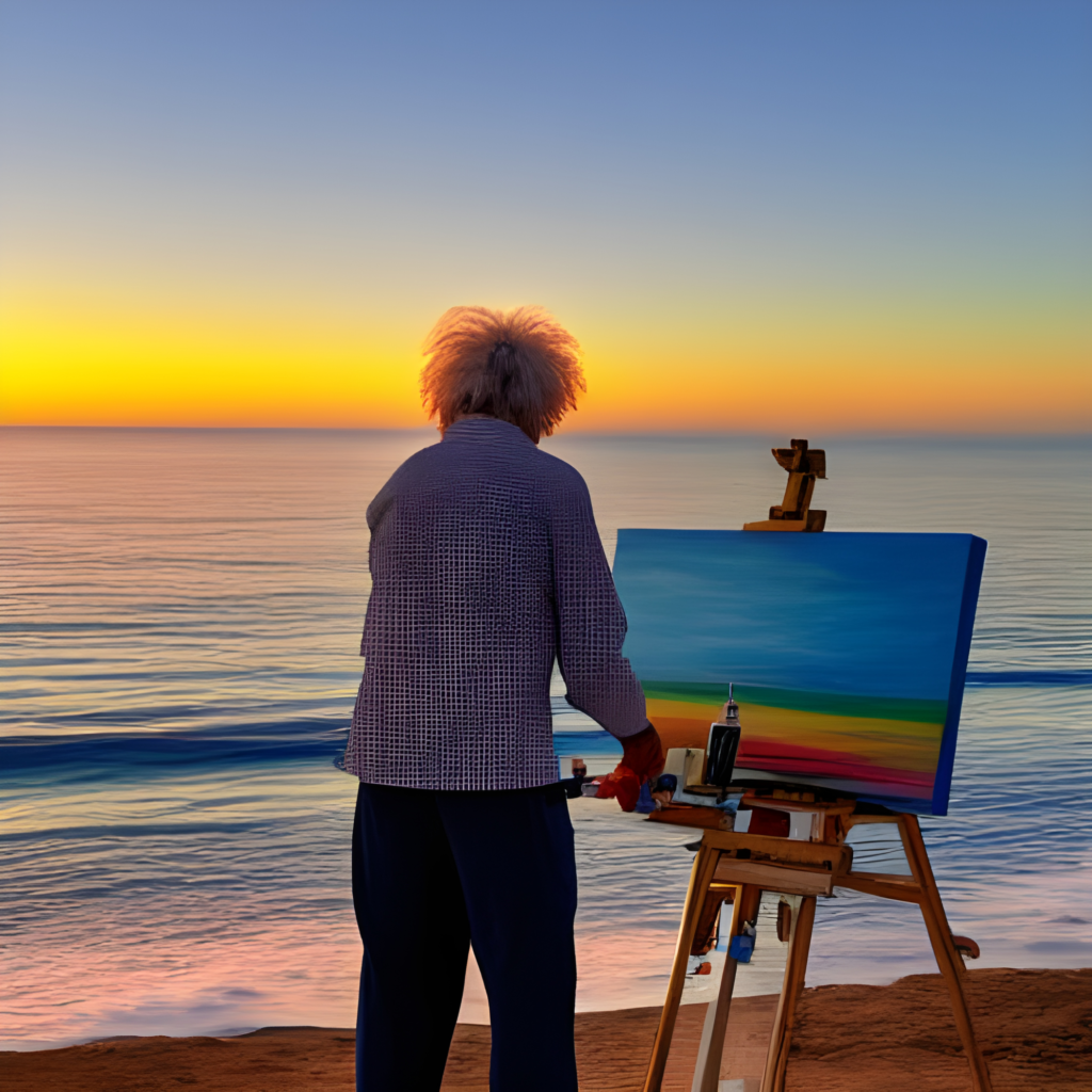 Man painting on the beach